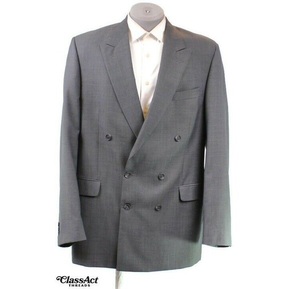 Paul Dione 2 Piece Suit Mens Gray Birdeye Double Breasted 44XL Pleated 36" W - Picture 3 of 10